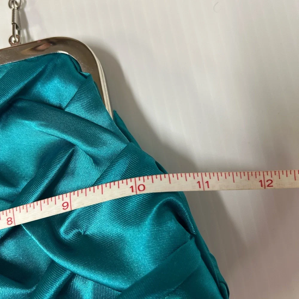Jessica McClintock Teal Satin Purse Evening Bag Kiss Lock NWT - Picture 7 of 8